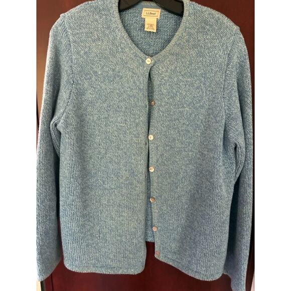 LL Bean Button Front Cotton Cardigan Sweater Womens Large Blue Thick Knit Classi - Picture 6 of 7